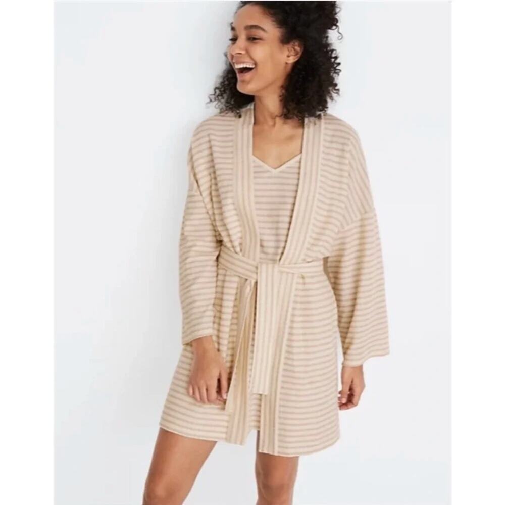 2/$30 Madewell Striped Catnap Robe Tan Cream H7014 Size S